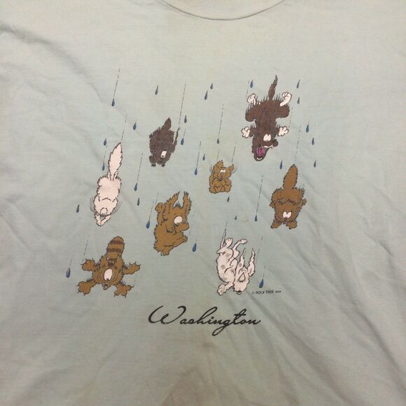 Raining Cats Dogs WA 80s Vintage Blue Graphic Shirt Mens XL Poly Prints Hawaii - Picture 3 of 7